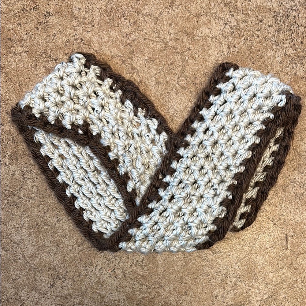 Handmade Crochet Headband in Cream and Brown